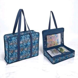 Hobby Gift Craft Bag Blue Floral Zippered With Inserts For Craft Projects & Tool